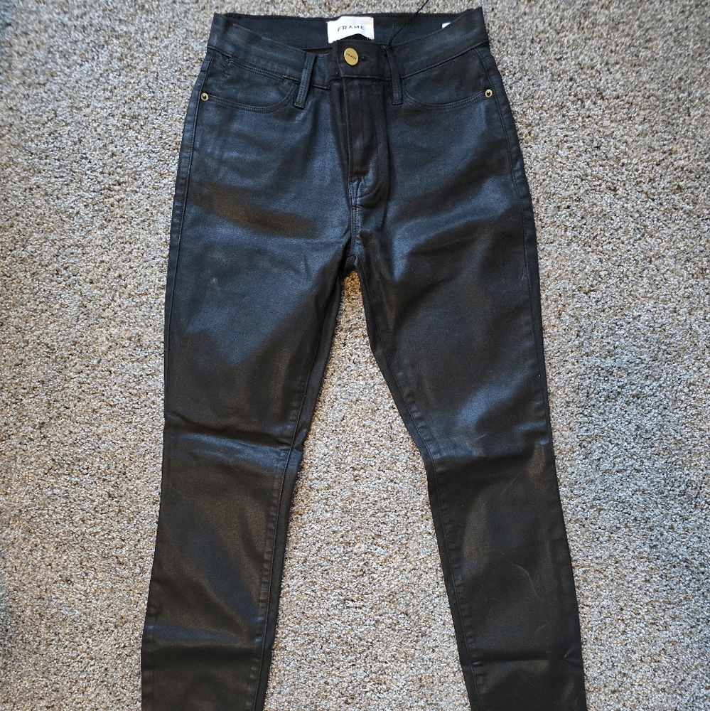 Frame black leather jeans
